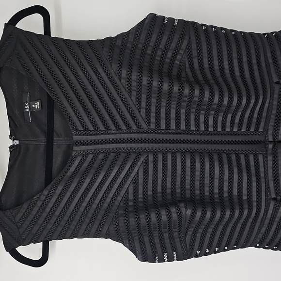 R&K Black Fit&Flare Sheer Eyelet Striped Overlay Sleeveless Cocktail Dress - Picture 12 of 14